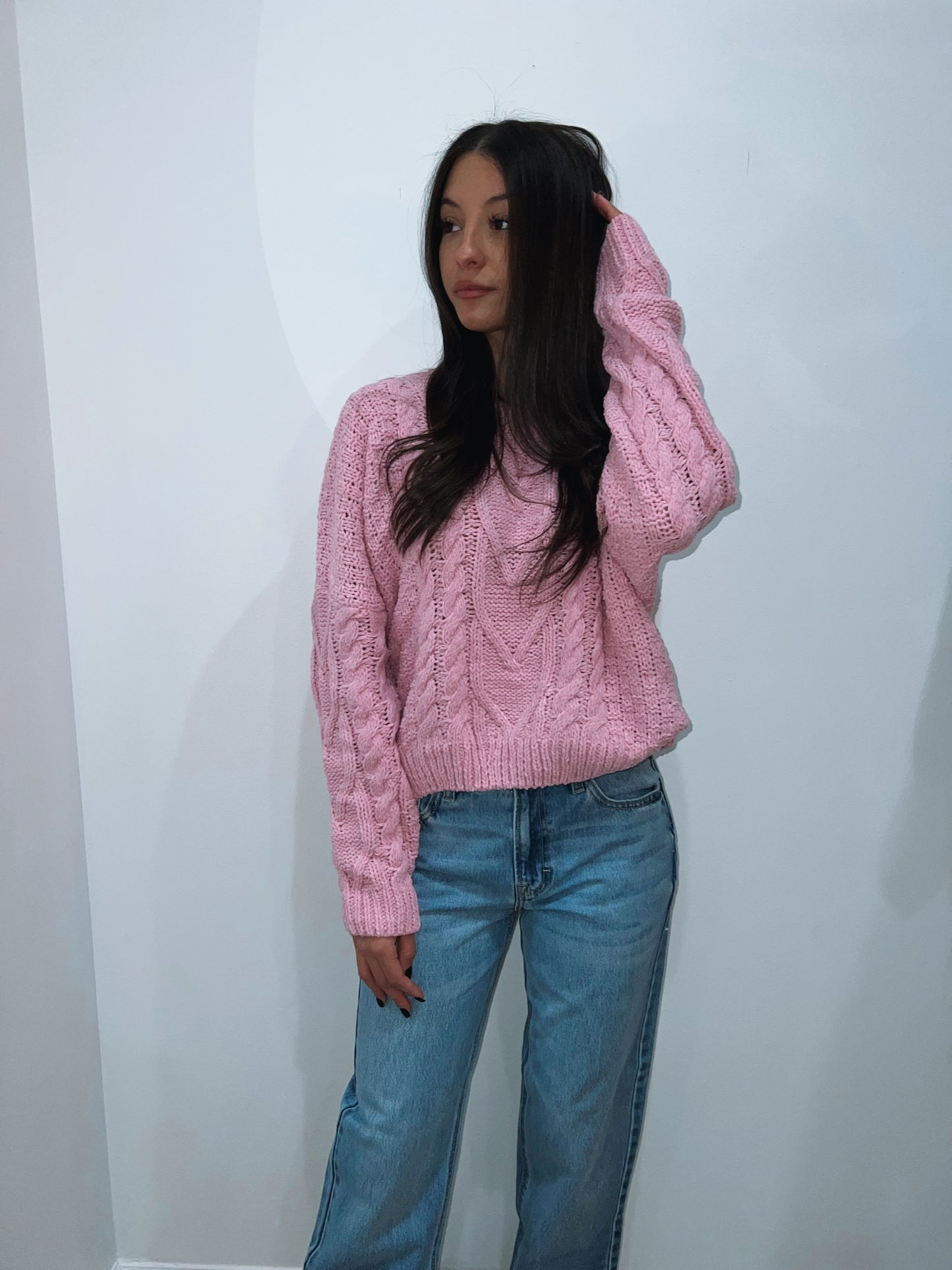 Petal Pink Cableknit Sweater